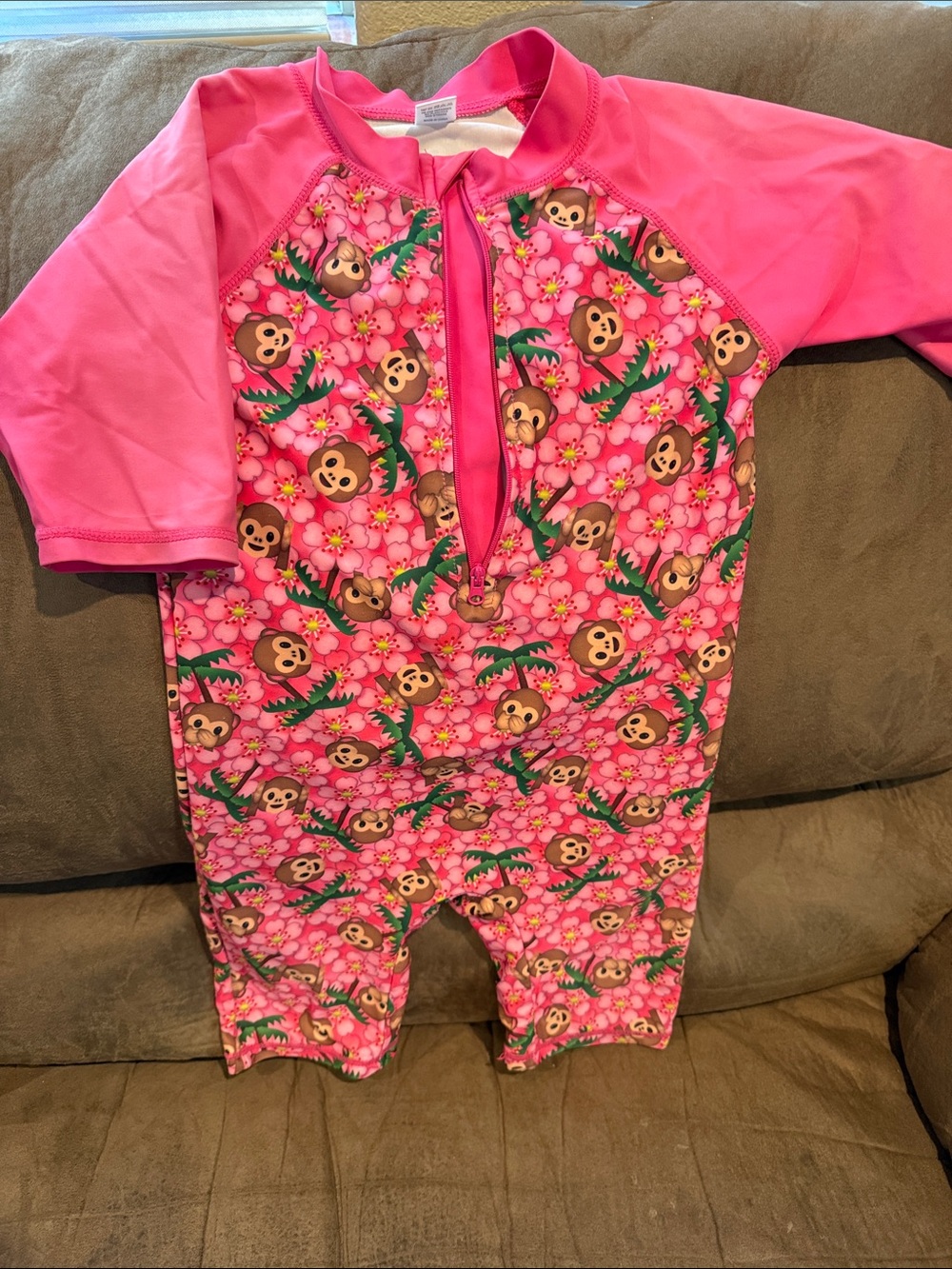 Girls Pink Floral Monkey Rash Guard One-Piece